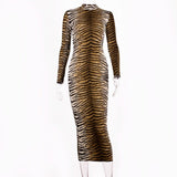 Hugcitar leopard print long sleeve slim bodycon