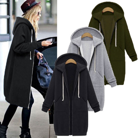 Casual Long Zipper Hooded Jacket Hoodies Sweatshirt Vintage