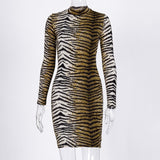 Hugcitar leopard print long sleeve slim bodycon