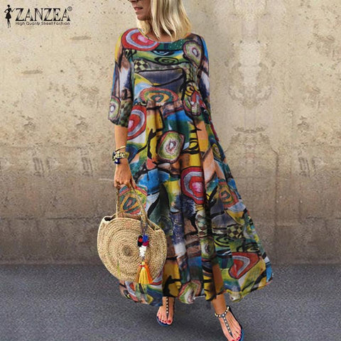 Long Maxi Dresses ZANZEA Dress Women Vintage