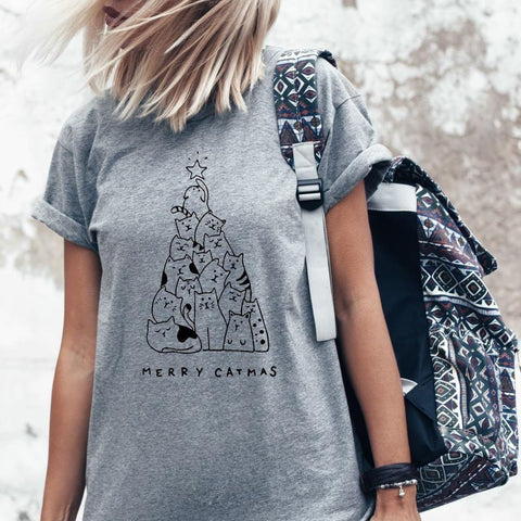 Merry Catmas T-Shirt Women Graphic